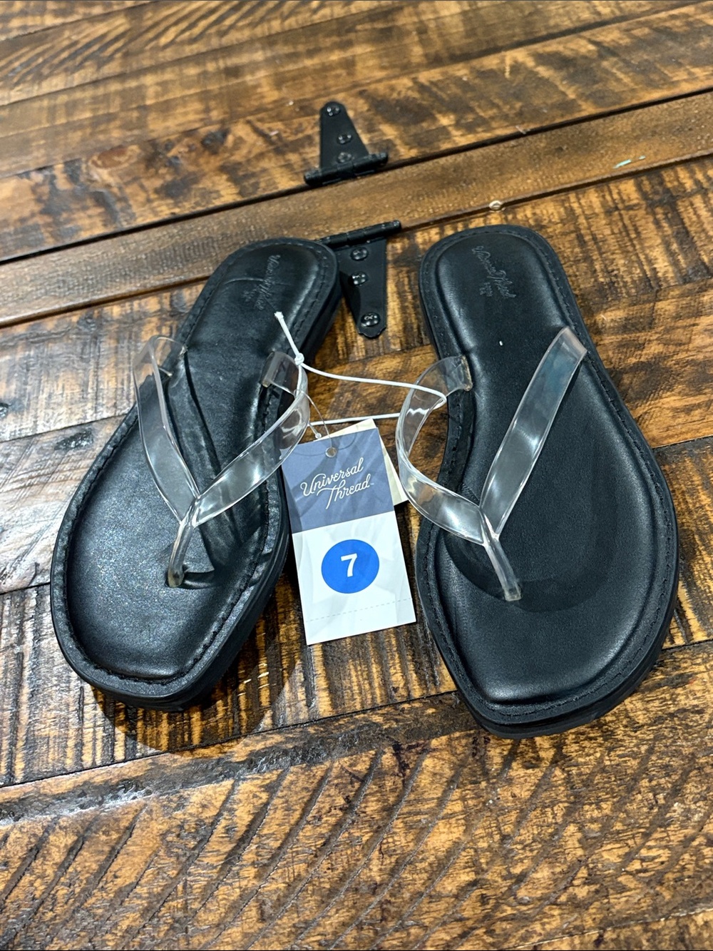 Universal Thread Black Footbed Clear-Strap Flip Flops